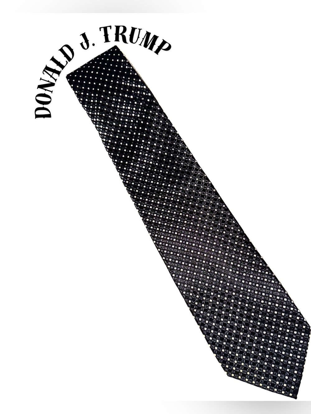 Donald J Trump Signature Silk Tie Black Silver Geometric Medallion Fine